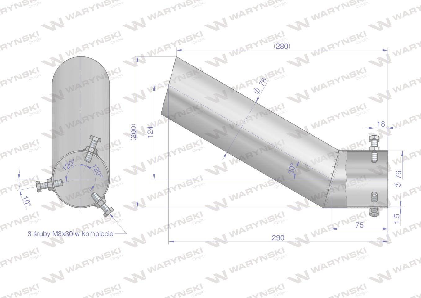 Rura do tłumika 5040390070.1P504039012/0 wygięta końcówka Bizon INOX WARYŃS - zdjęcie 3