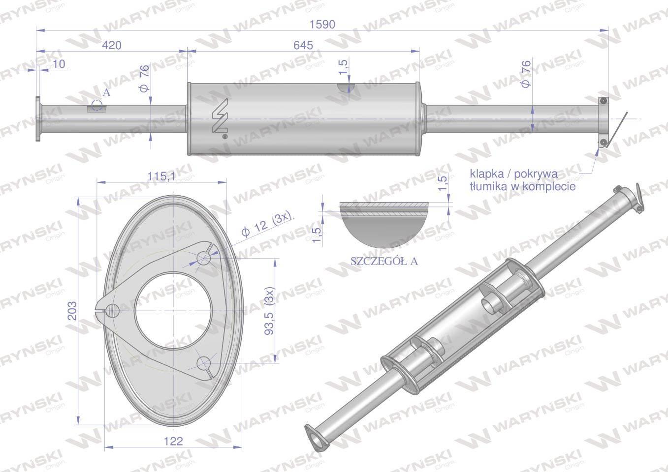 Tłumik TURBO 1676mm 9.8kg C-385 ( prosty) INOX WARYŃSKI 89014040PIW - zdjęcie 3