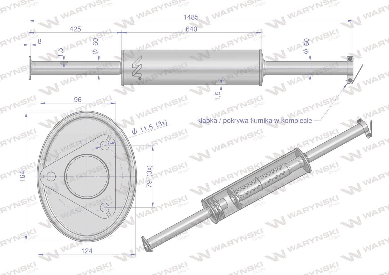 Tłumik prosty długi 1485mm 8kg C-385 ( prosty ) INOX WARYŃSKI 80014040PIW - zdjęcie 3