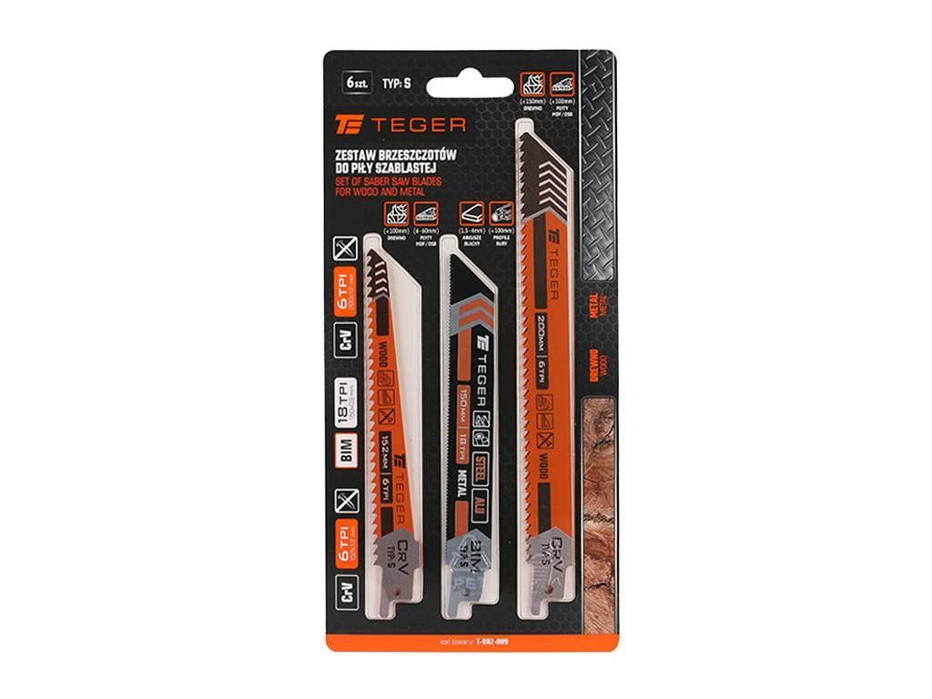 Zestaw brzeszczotów do piły szablastej - Typ: S - METAL/DREWNO (6szt), TEGE