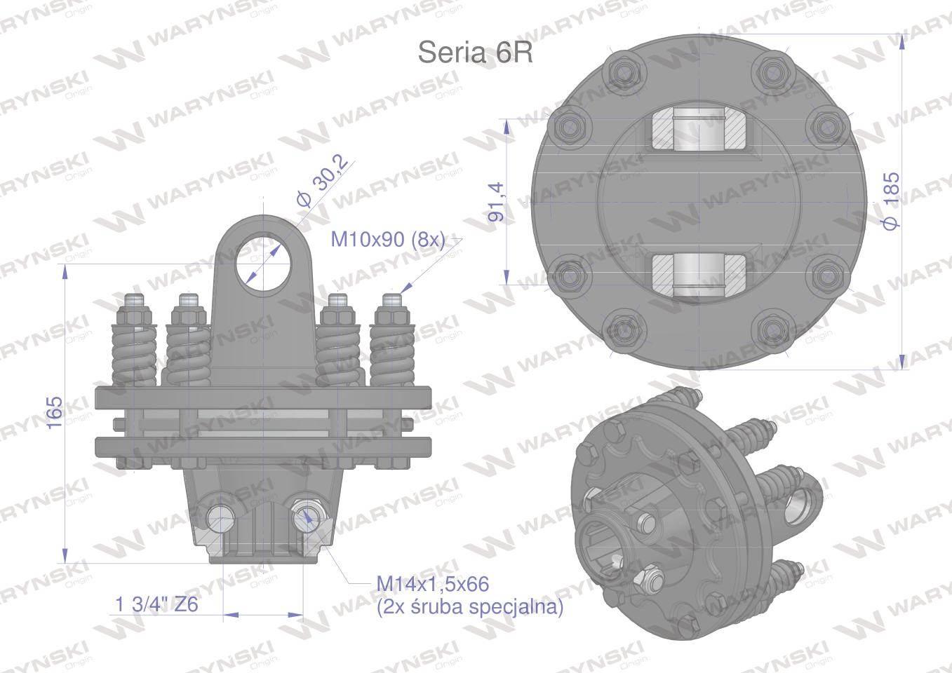 Sprzęgło, cierne wału 1200Nm Seria 6R 1 3/4 - Z6, Waryński WR253650 - zdjęcie 3