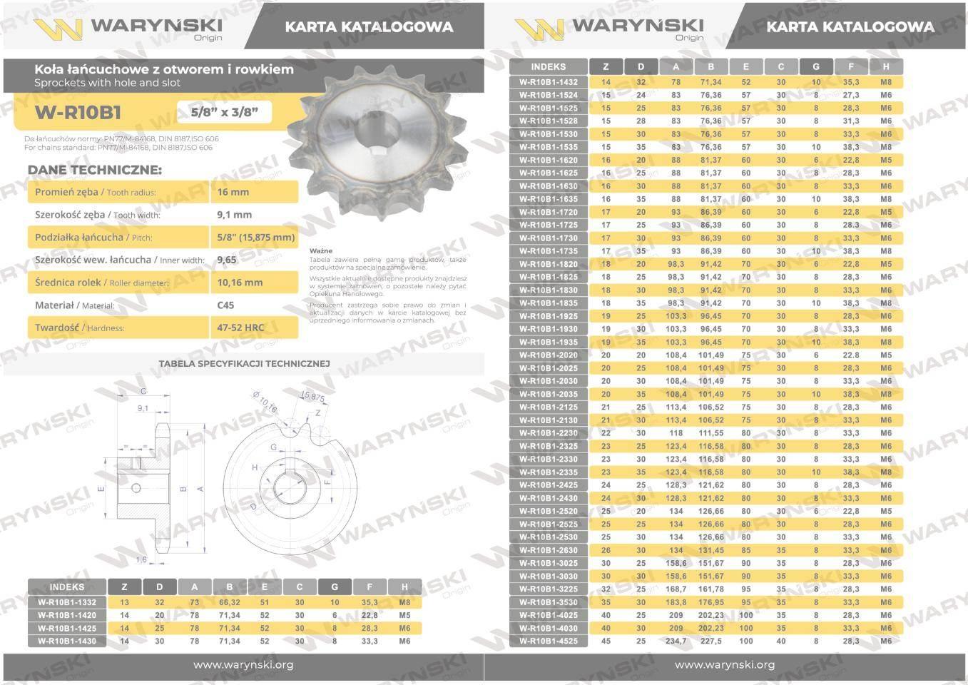 Koło łańcuchowe, hartowane 10B1 (R1 5/8) Z-13 otwór 32mm, Waryński - zdjęcie 3