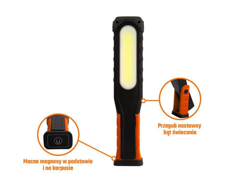 Lampa warsztatowa, latarka LED COB XPG wzmocniona obudowa 1100lm 5000 mAh, - zdjęcie 6