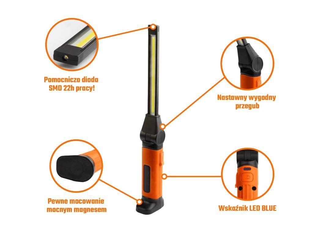 Lampa warsztatowa, LED COB łamana z przegubem 1120lm 4000 mAh, Teger - zdjęcie 7