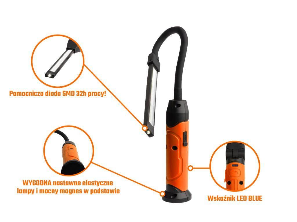 Lampa warsztatowa, LED COB SMD flex inspekcyjna 900lm 4000 mAh, Teger - zdjęcie 5