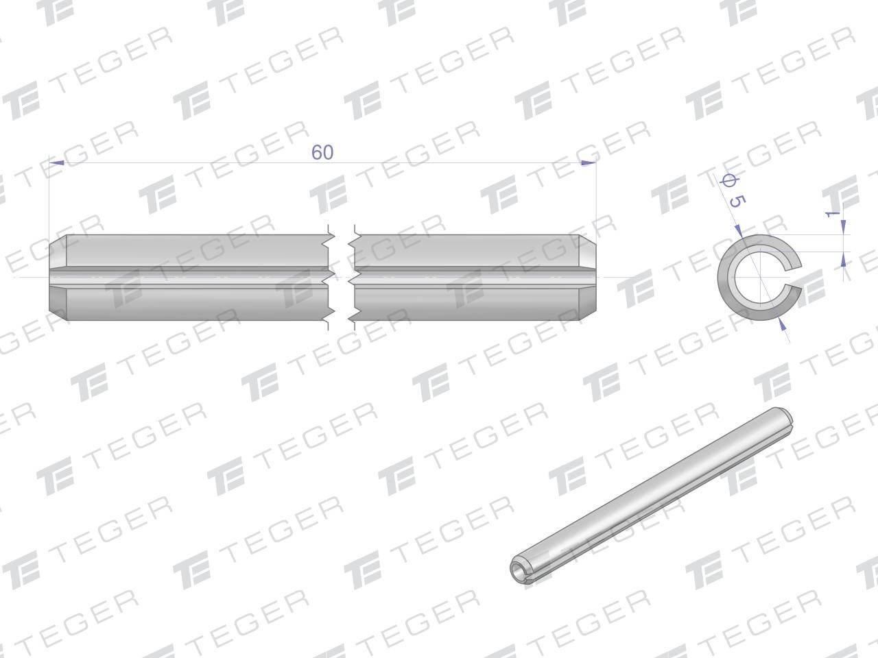 Kołek sprężysty 5x60 TEGER, 10szt T-KO-5X60 - zdjęcie 2