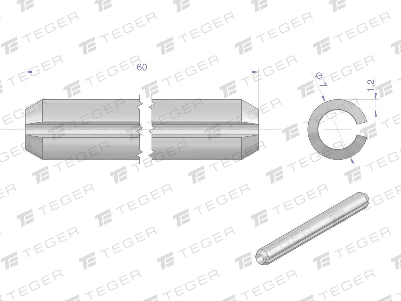 Kołek sprężysty 7x60 TEGER, 10szt T-KO-7X60 - zdjęcie 2