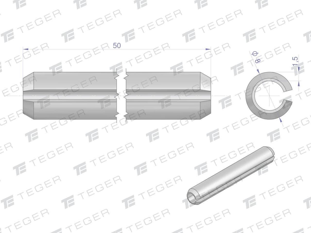Kołek sprężysty 8x50 TEGER, 10szt T-KO-8X50 - zdjęcie 2
