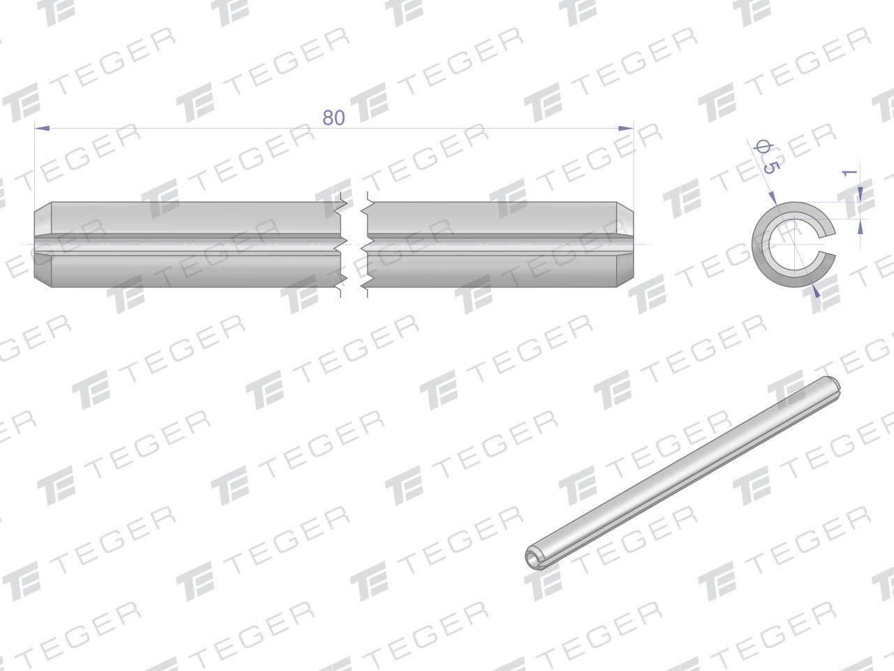Kołek sprężysty 5x80 TEGER, 10szt T-KO-5X80 - zdjęcie 2
