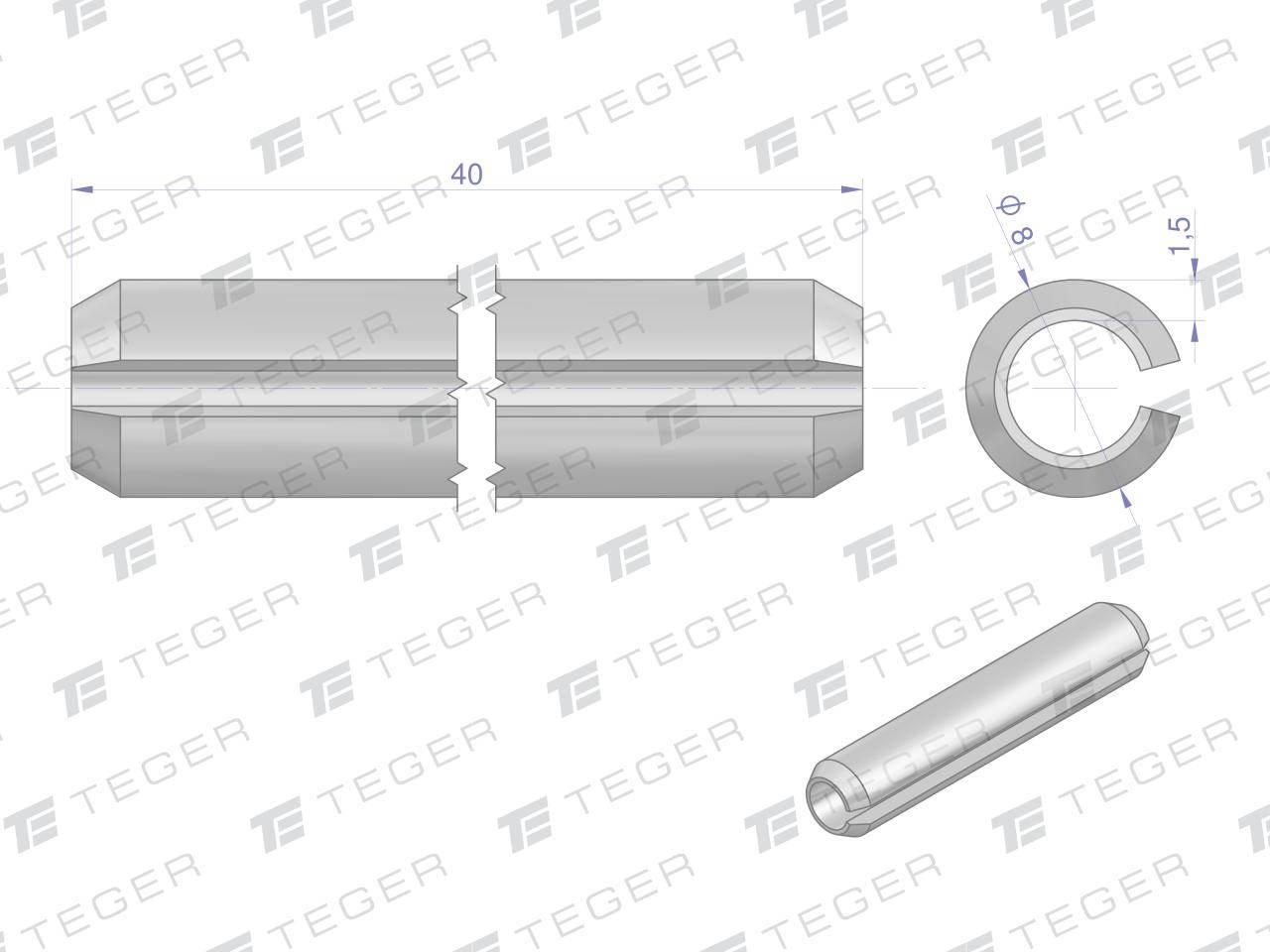 Kołek sprężysty 8x40 TEGER, 10szt T-KO-8X40 - zdjęcie 2