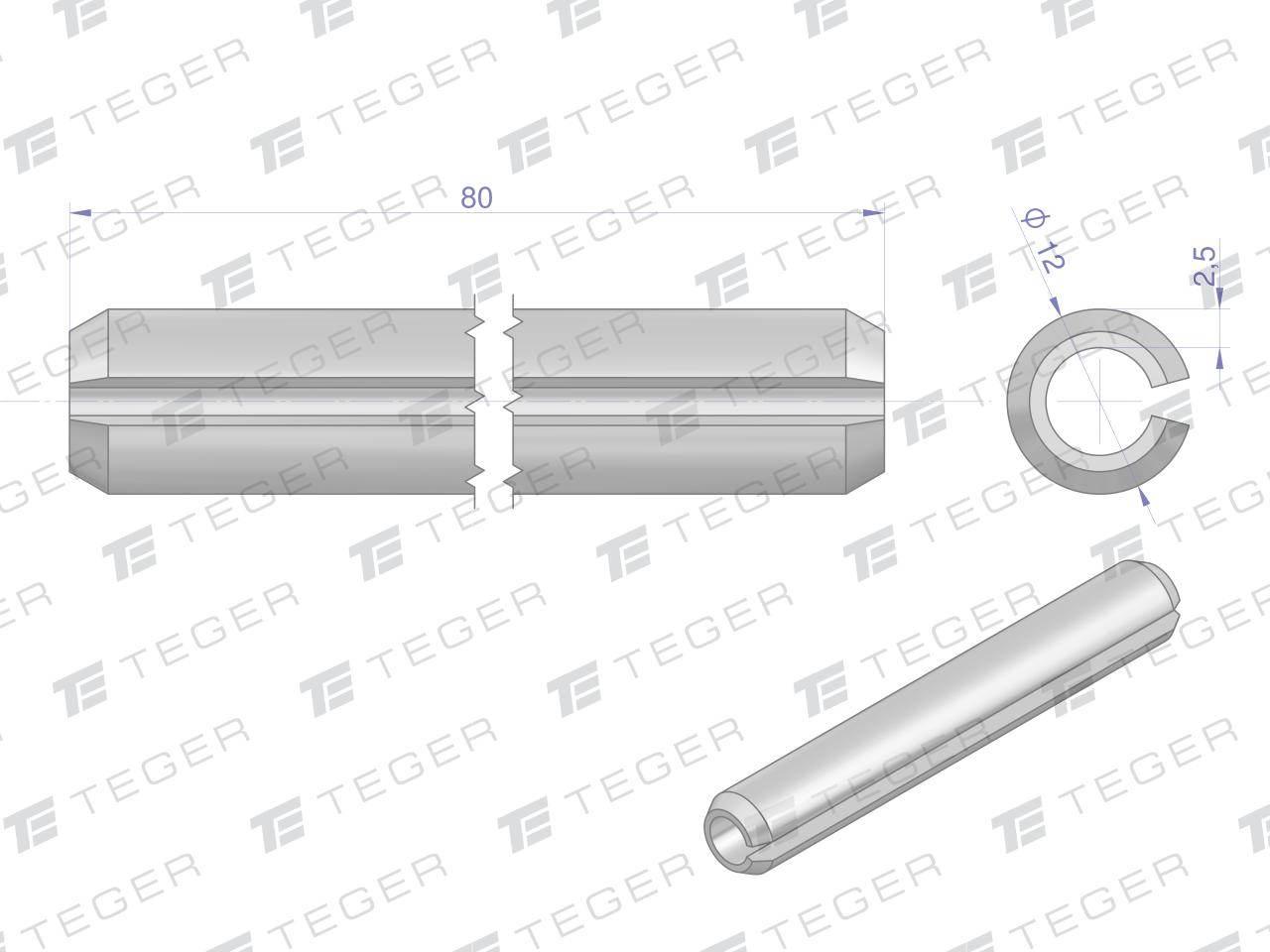 Kołek sprężysty 12x80 TEGER, 10szt T-KO-12X80 - zdjęcie 2