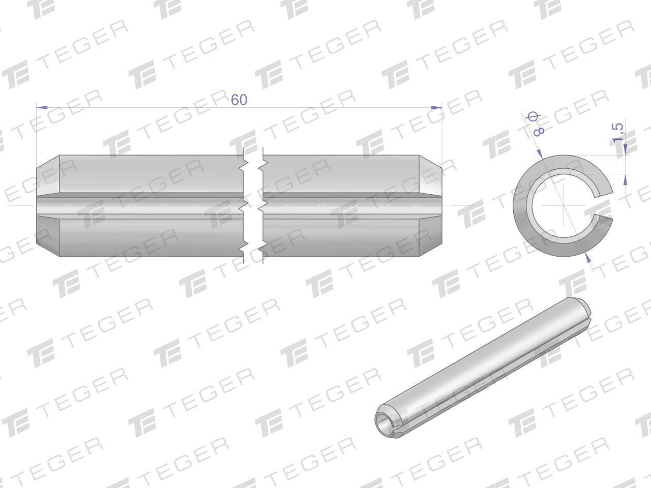 Kołek sprężysty 8x60 TEGER, 10szt T-KO-8X60 - zdjęcie 2