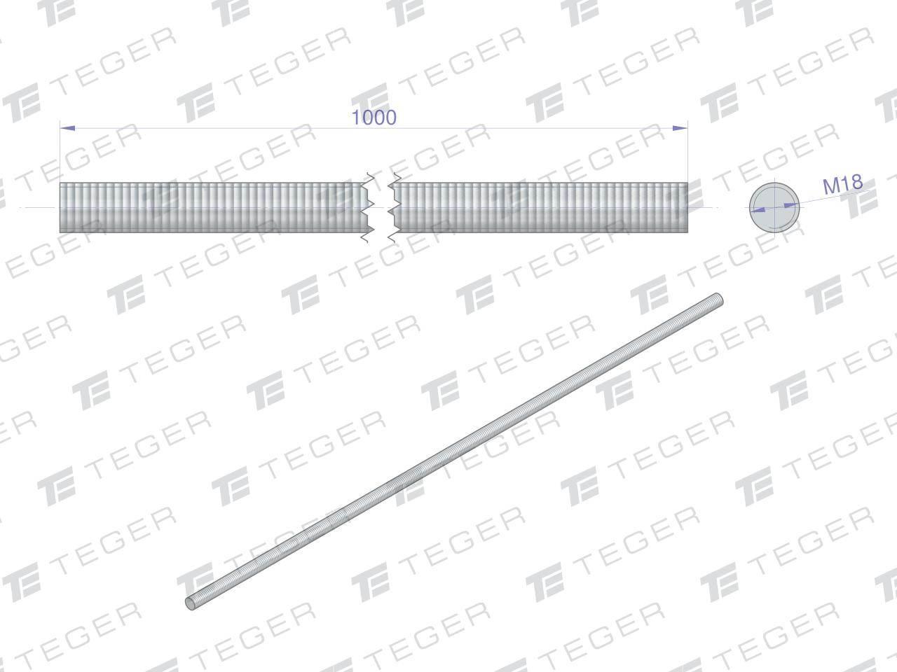 Pręt gwintowany M18 x 1000mm kl.8.8 DIN 975 ocynkowany TEGER T-PGM18-8.8OC - zdjęcie 2