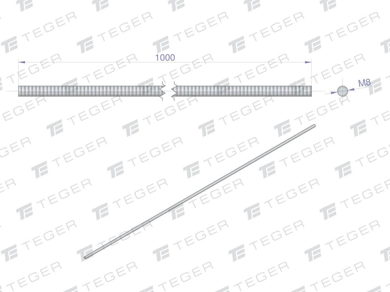 Pręt gwintowany M8 x 1000mm kl.8.8 DIN 975 ocynkowany TEGER 5szt - zdjęcie 2