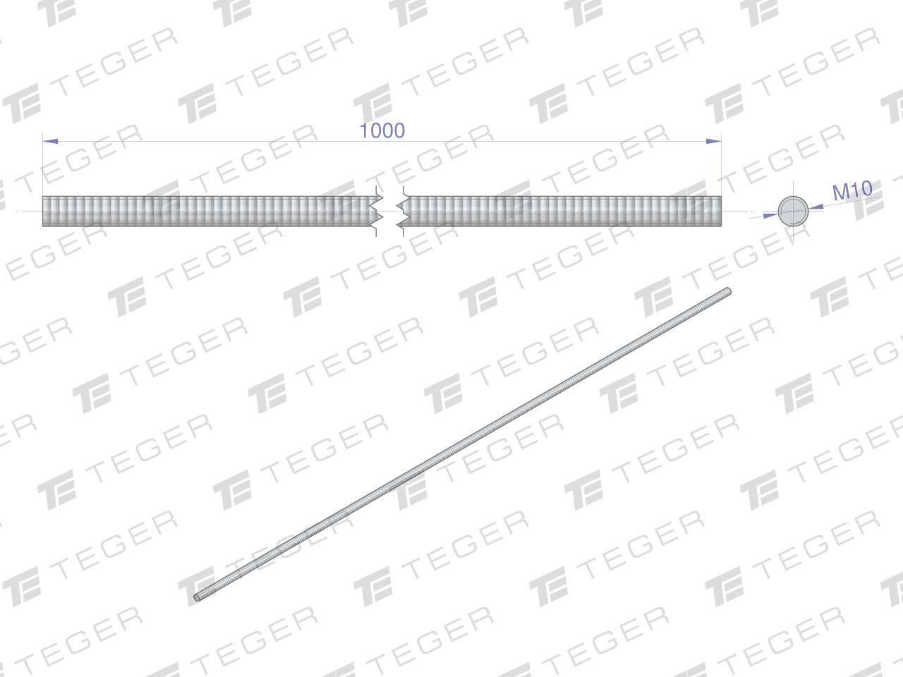 Pręt gwintowany M10 x 1000mm kl.8.8 DIN 975 ocynkowany TEGER 5szt - zdjęcie 2