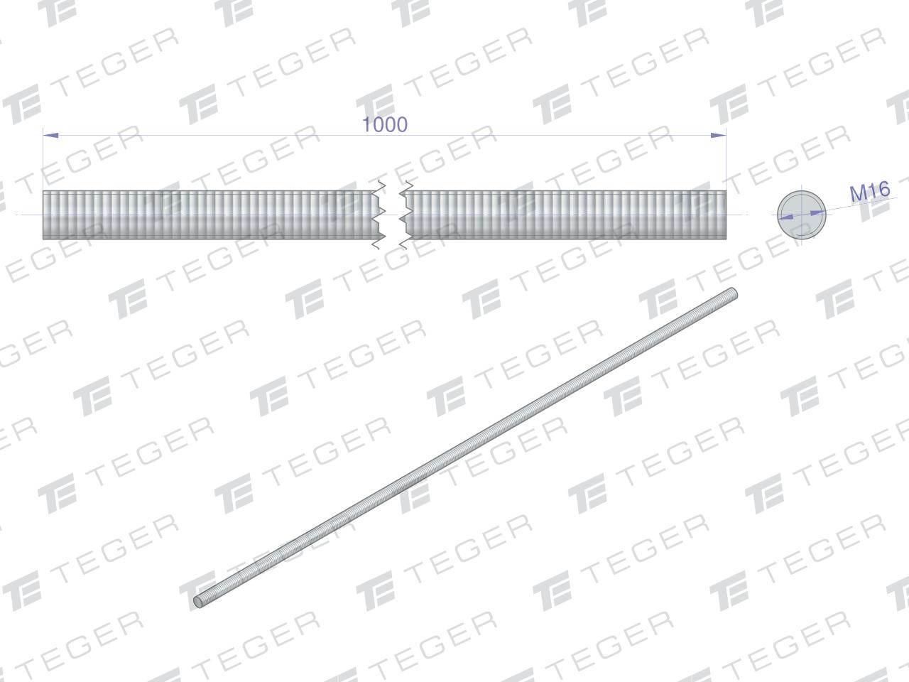 Pręt gwintowany M16 x 1000mm kl.8.8 DIN 975 ocynkowany TEGER 5szt - zdjęcie 2