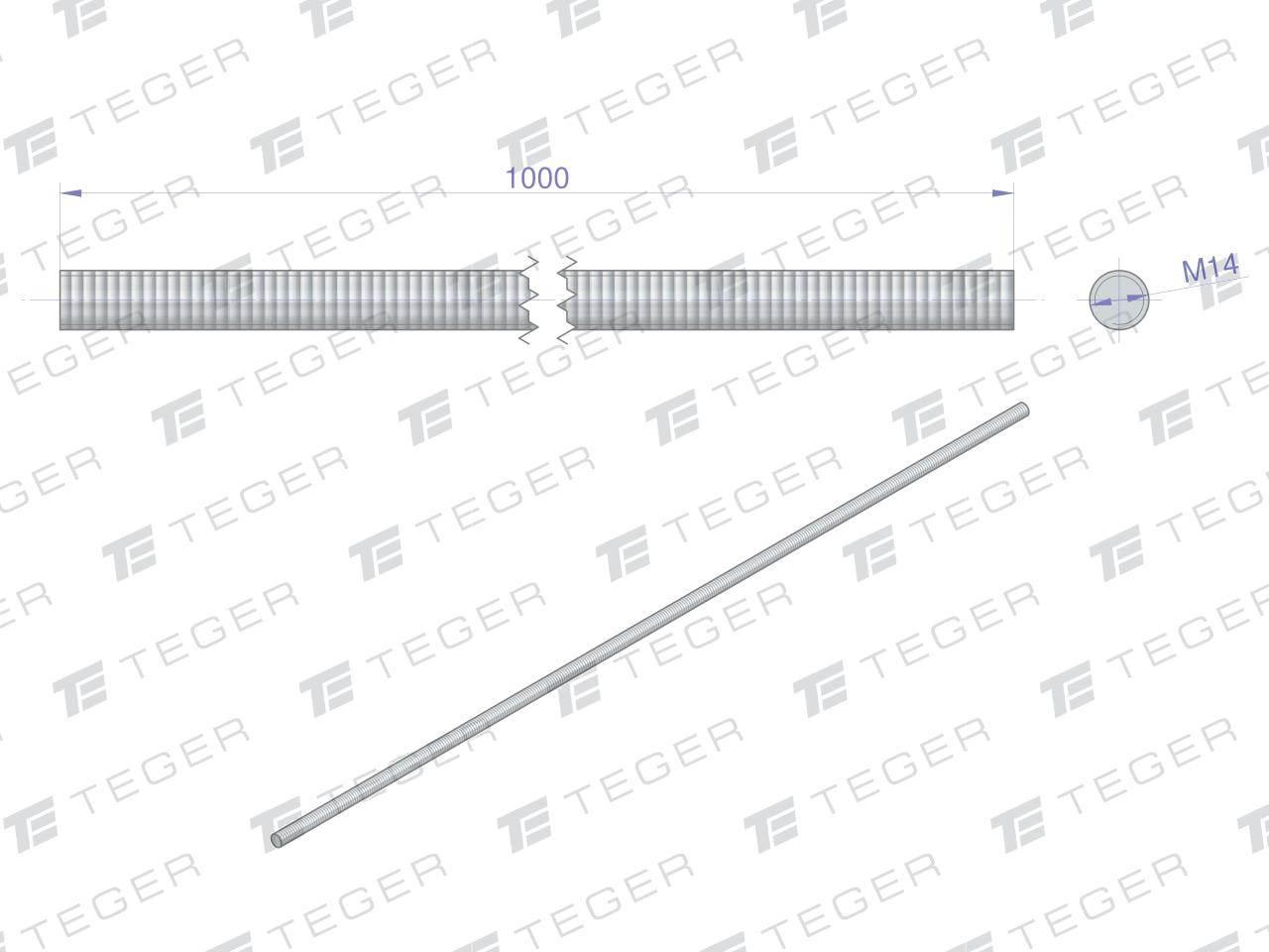 Pręt gwintowany M14 x 1000mm kl.8.8 DIN 975 ocynkowany TEGER 5szt - zdjęcie 2