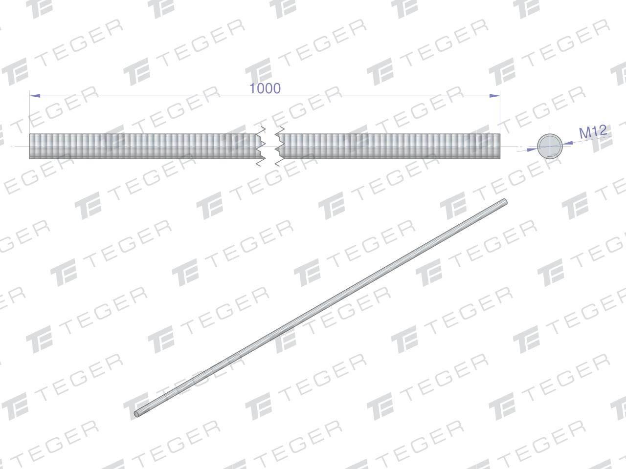 Pręt gwintowany M12 x 1000mm kl.8.8 DIN 975 ocynkowany TEGER 5szt - zdjęcie 2