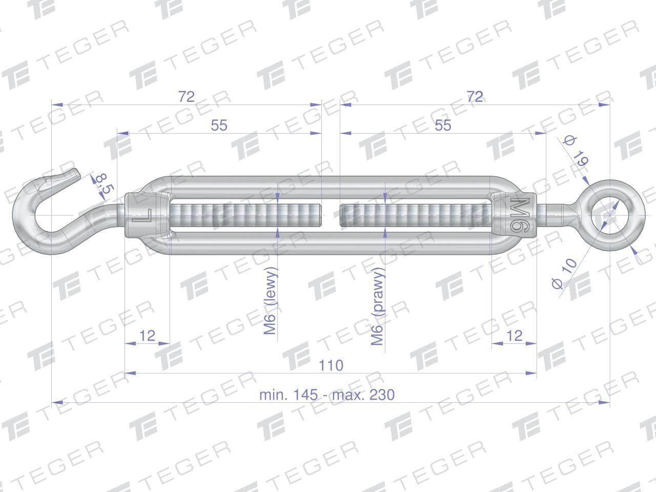 Śruba rzymska oko-hak 6x110 TEGER, 10szt T-SR-O/H-6 - zdjęcie 2