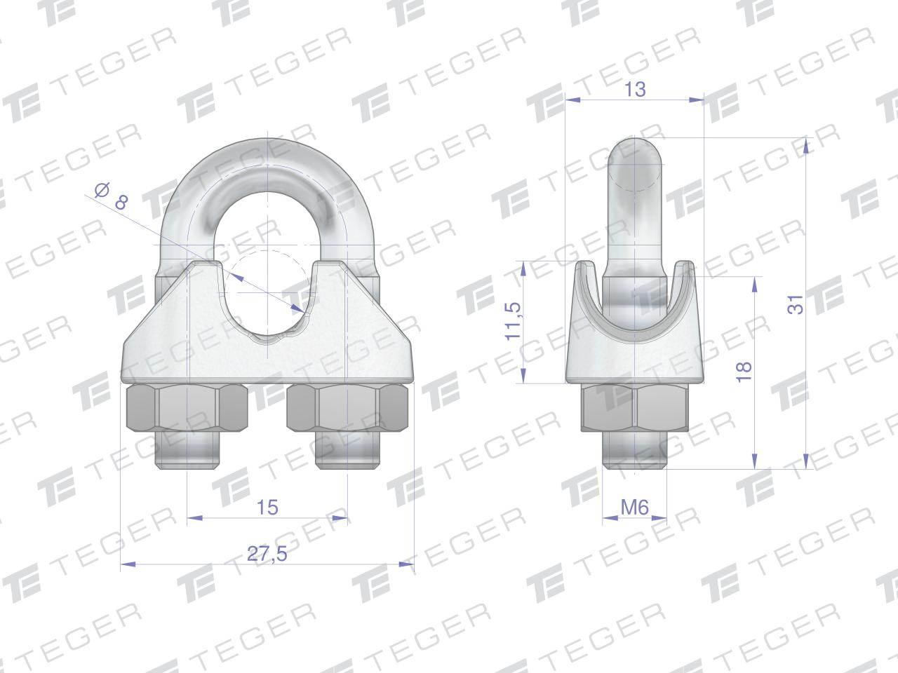 Zacisk linki stalowej 8mm TEGER, 10szt T-ZLS-8 - zdjęcie 2