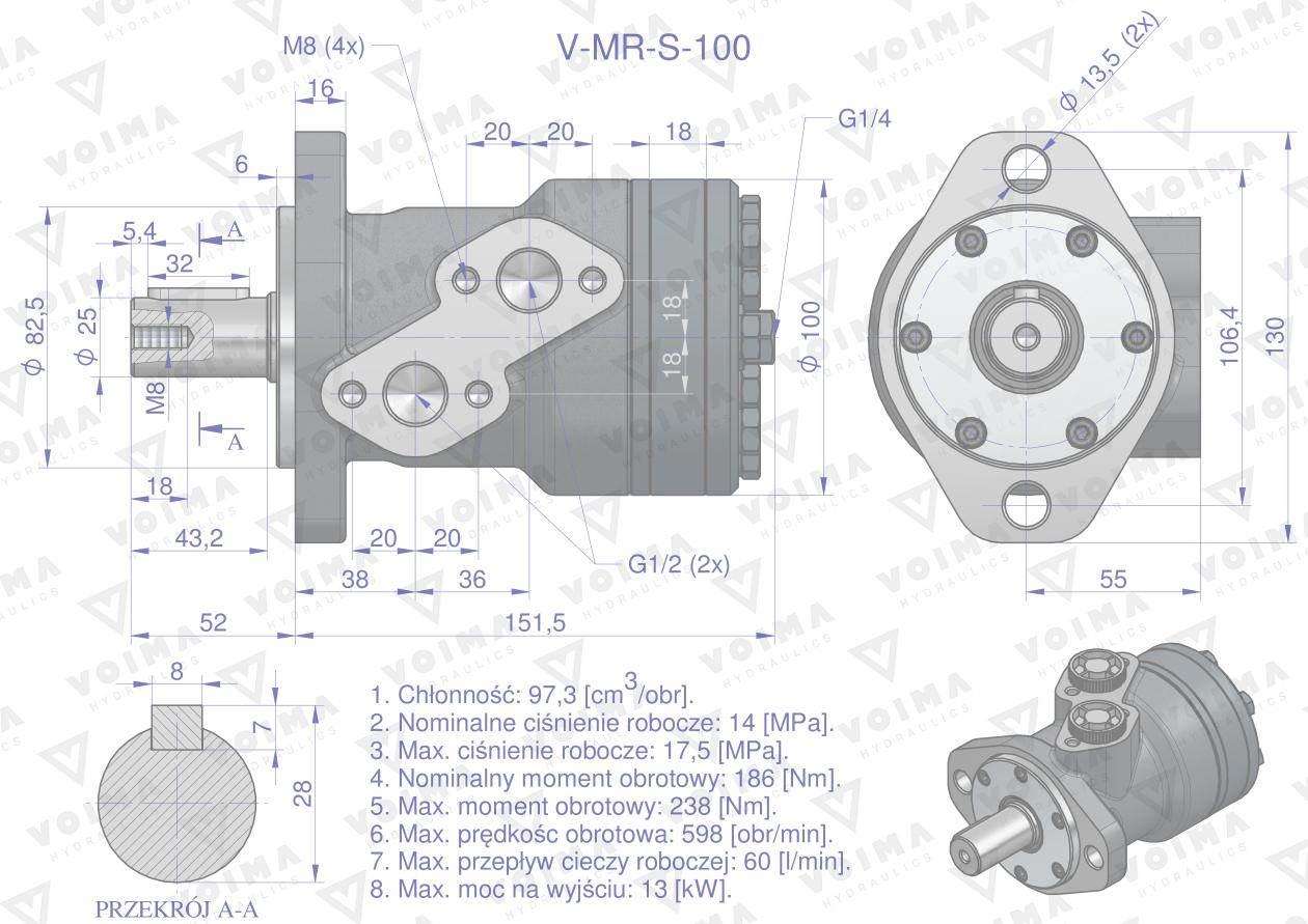 Silnik hydrauliczny orbitalny V-MR-S 100 cm3/obr (175 bar / max.200 bar) VO - zdjęcie 6