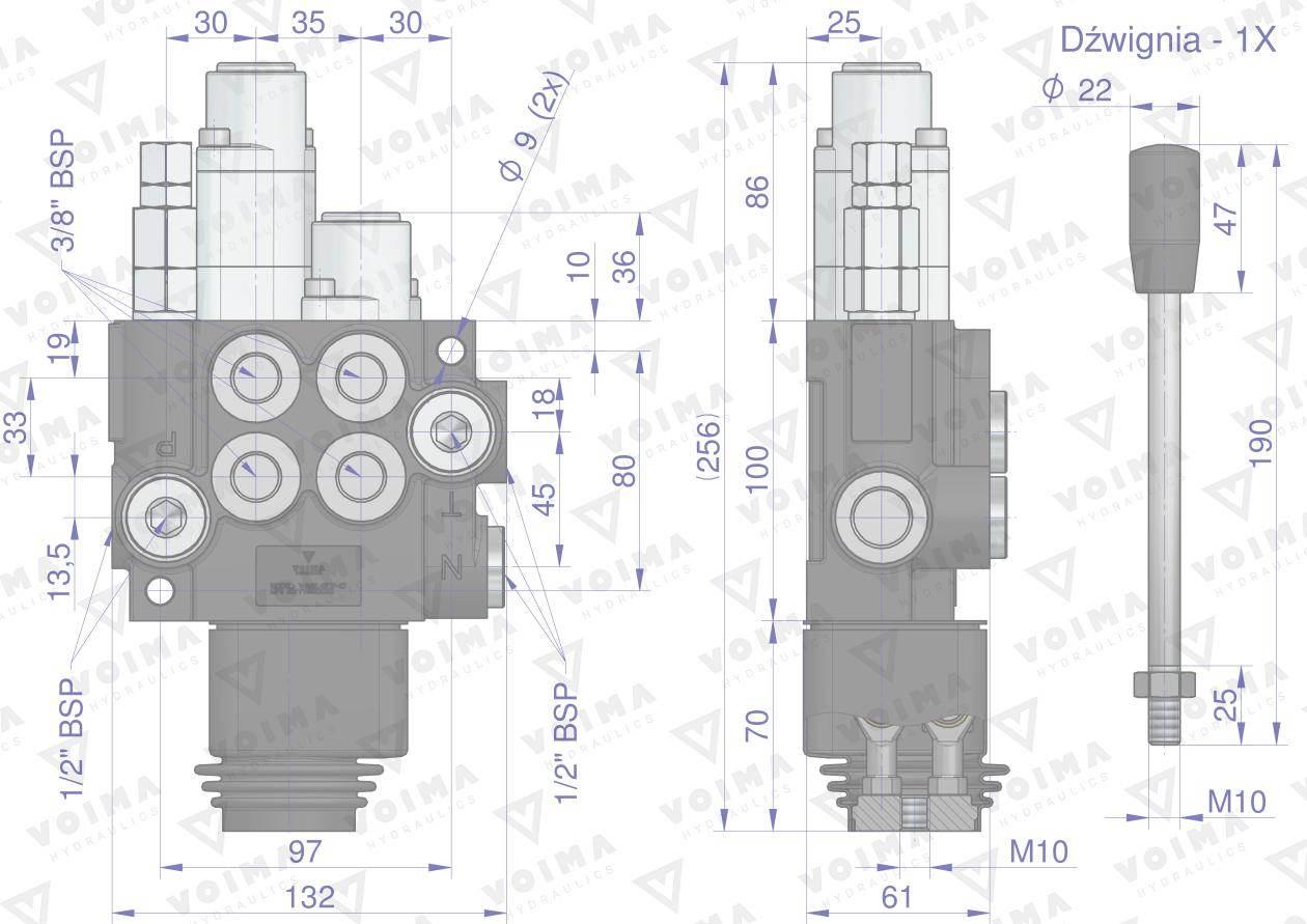 Rozdzielacz hydrauliczny 2-sekcyjny 40L (1-sekcja pływająca) z joystickiem - zdjęcie 4