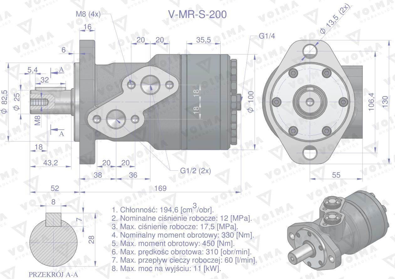 Silnik hydrauliczny orbitalny (stosowany do owijarek) V-MR-S 200 cm3/obr (1 - zdjęcie 6