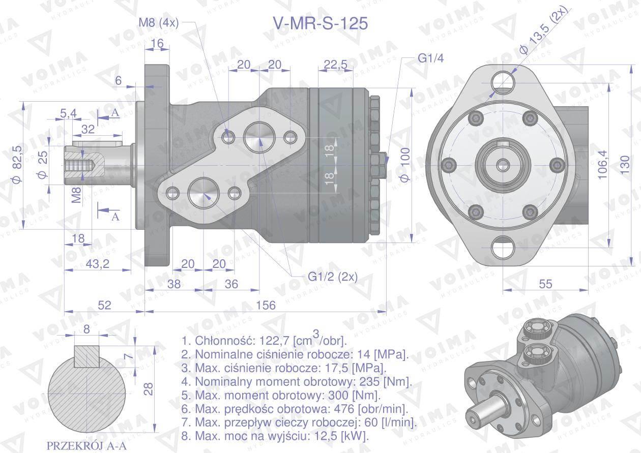 Silnik hydrauliczny orbitalny V-MR-S 125 cm3/obr (175 bar / max.200 bar) VO - zdjęcie 6