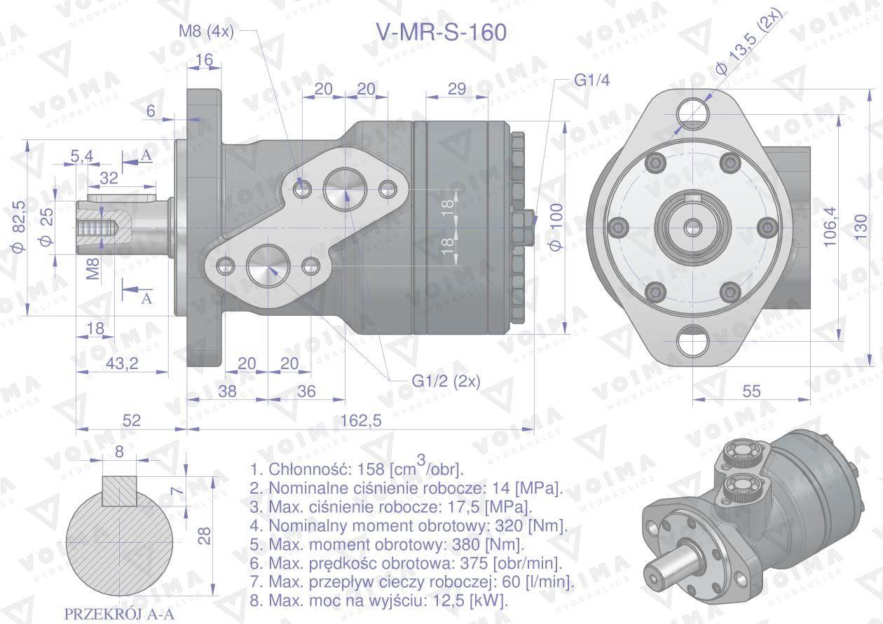 Silnik hydrauliczny orbitalny V-MR-S 160 cm3/obr (175 bar / max.200 bar) VO - zdjęcie 6