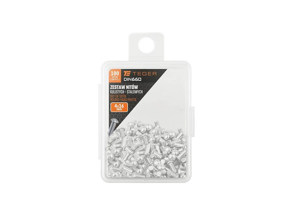 Zestaw nitów stalowych, kulistych, (4x16mm), DIN660, (100 szt.), Teger - zdjęcie 2