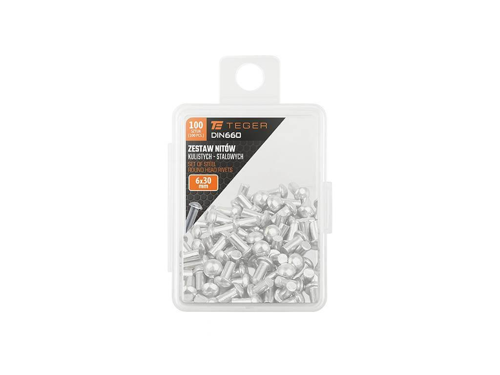 Zestaw nitów stalowych, kulistych, (6x30mm), DIN660, (100 szt.), Teger - zdjęcie 2
