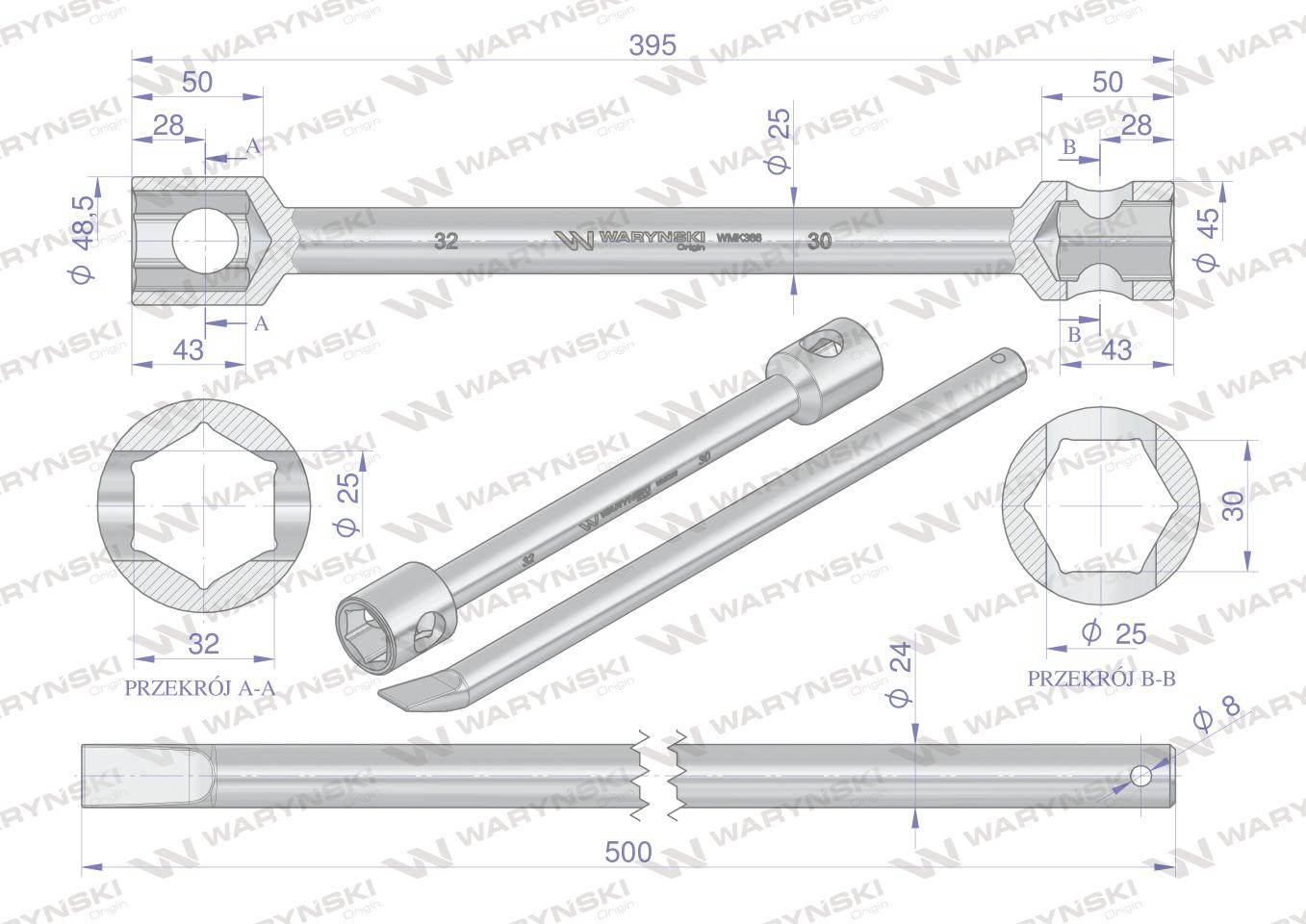 Klucz do kół , 395 mm długości rozmiar 30x32 mm z łyżką, do prac montażowyc - zdjęcie 3