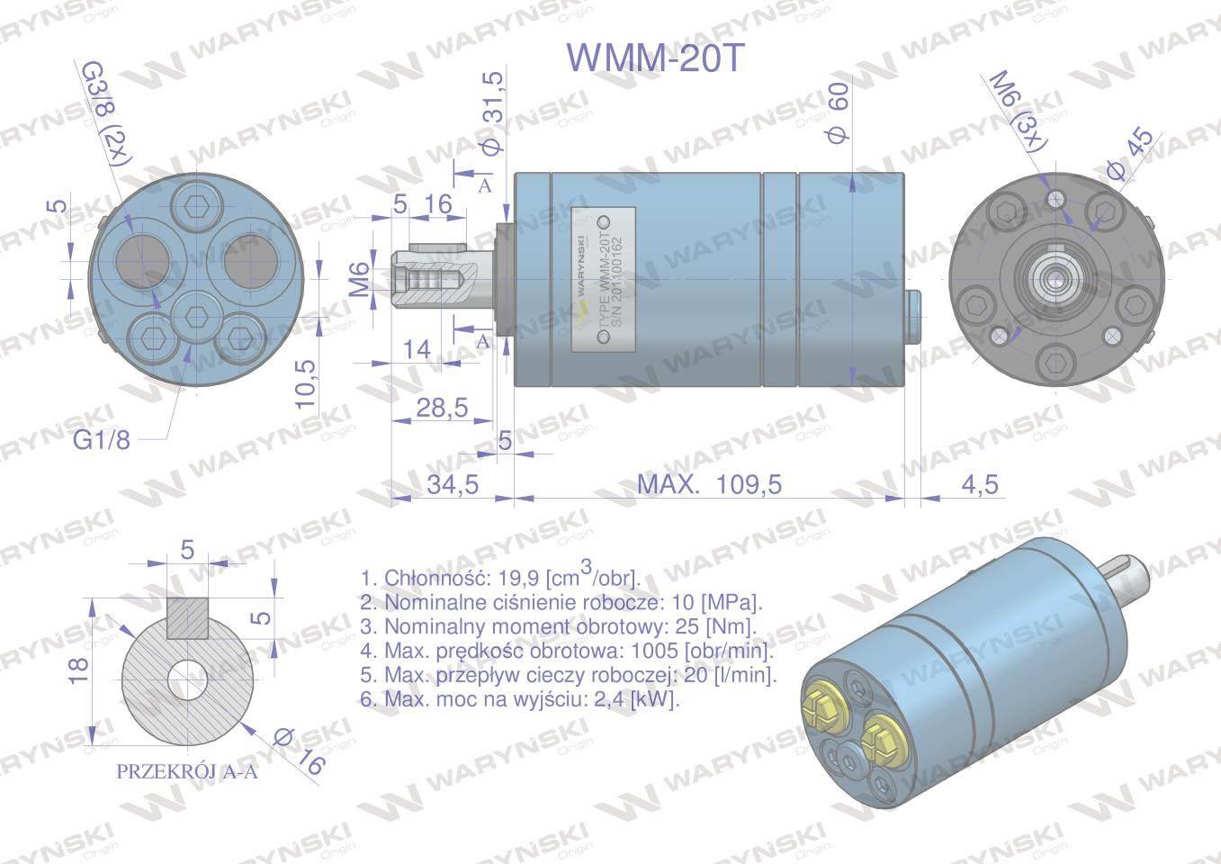 Silnik hydrauliczny orbitalny WMM 20 cm3/obr (100 bar / max.140 bar) przyłą - zdjęcie 5