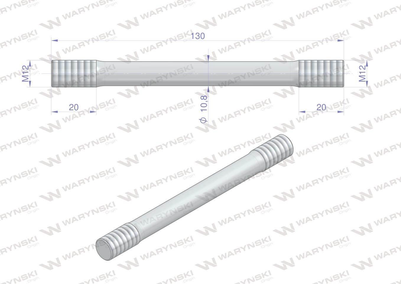 Śruba dwustronna, M12 130mm 20mm gwintu , Waryński 25szt W-SM12-130 - zdjęcie 4