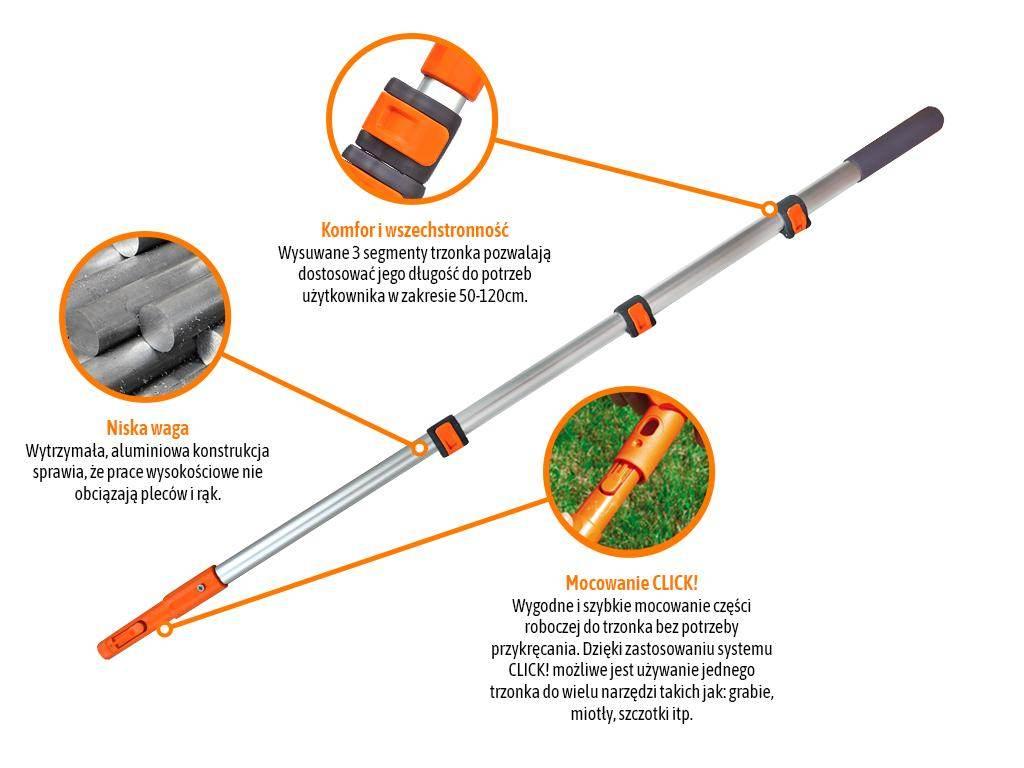 Trzonek aluminiowy - teleskopowy, 120 cm (mocowanie CLICK), Teger - zdjęcie 3