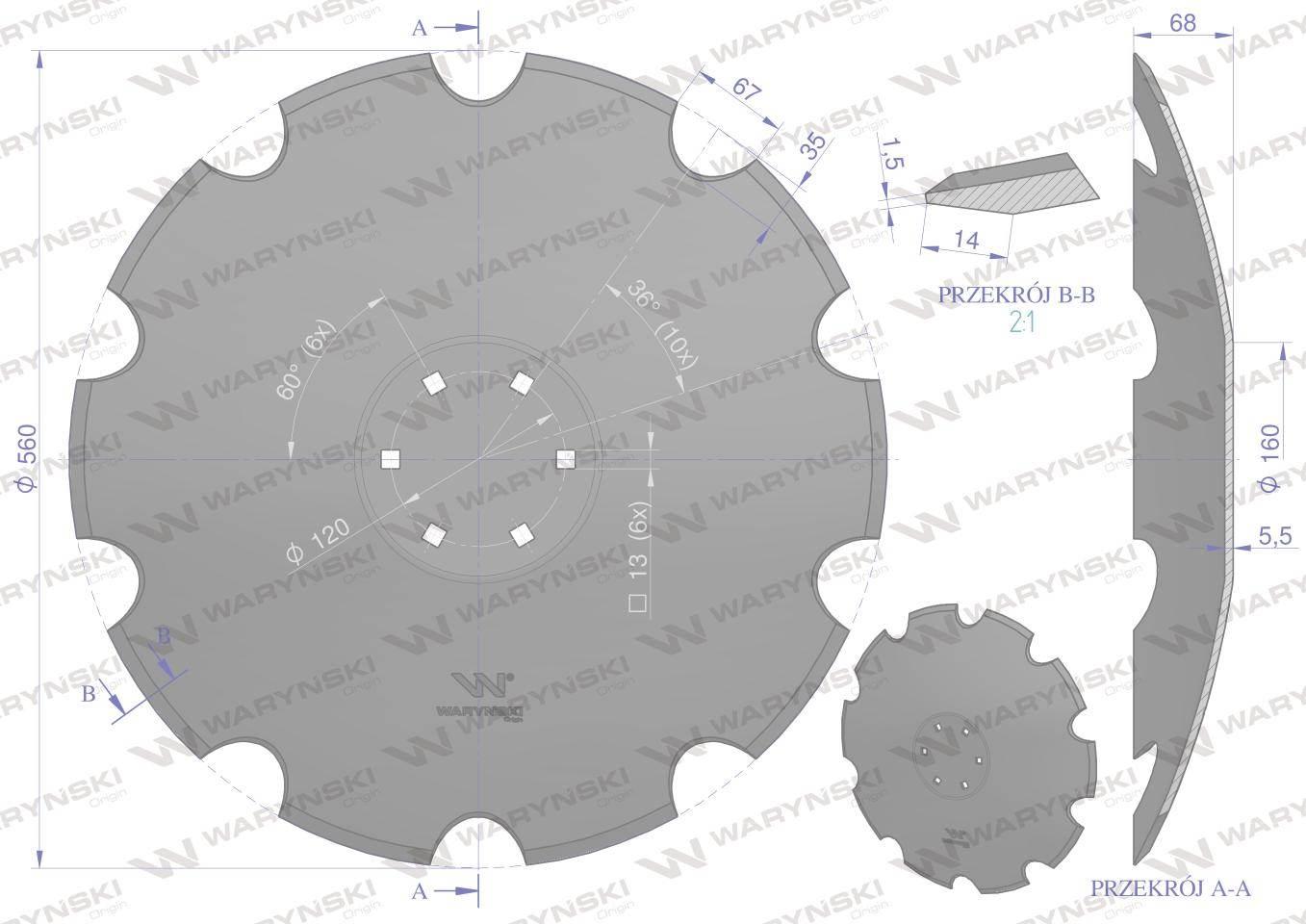 Talerz, uzębiony Z-10 fi 560 mocowanie 6/120 grubość 4,5 mm stal borowa pro - zdjęcie 4