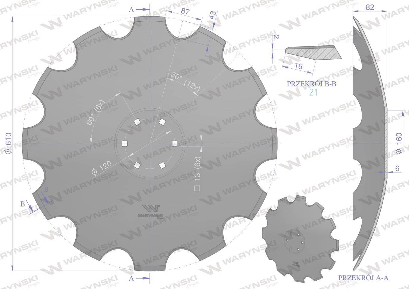 Talerz, uzębiony Z-12 fi 610 mocowanie 6/120 grubość 6 mm stal borowa prost - zdjęcie 4