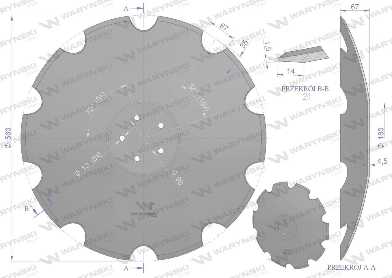 Talerz, uzębiony Z-10 fi 560 mocowanie 5/98 grubość 4,5 mm stal borowa pros - zdjęcie 4