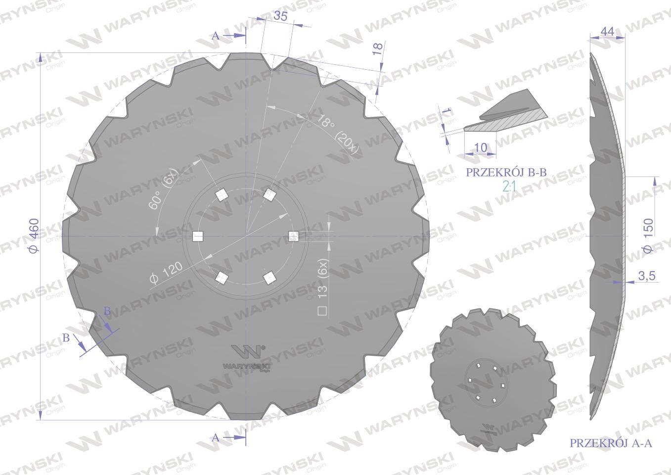 Talerz, uzębiony Z-20 fi 460 mocowanie 6/120 grubość 3,5 mm stal borowa pro - zdjęcie 4