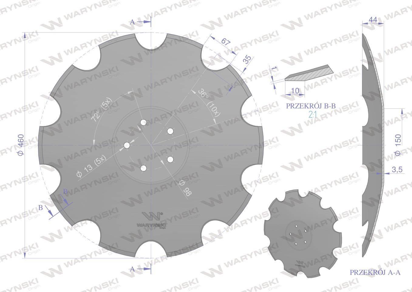 Talerz, uzębiony Z-10 fi 460 mocowanie 5/98 grubość 3,5 mm stal borowa pros - zdjęcie 4