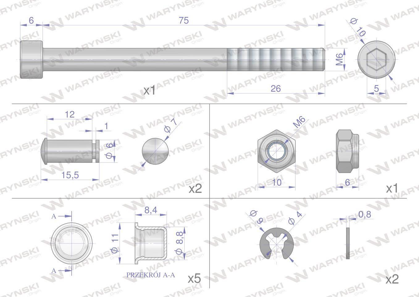 Zestaw montażowy linek do joysticka na widełki (INIK-631023), Waryński - zdjęcie 3