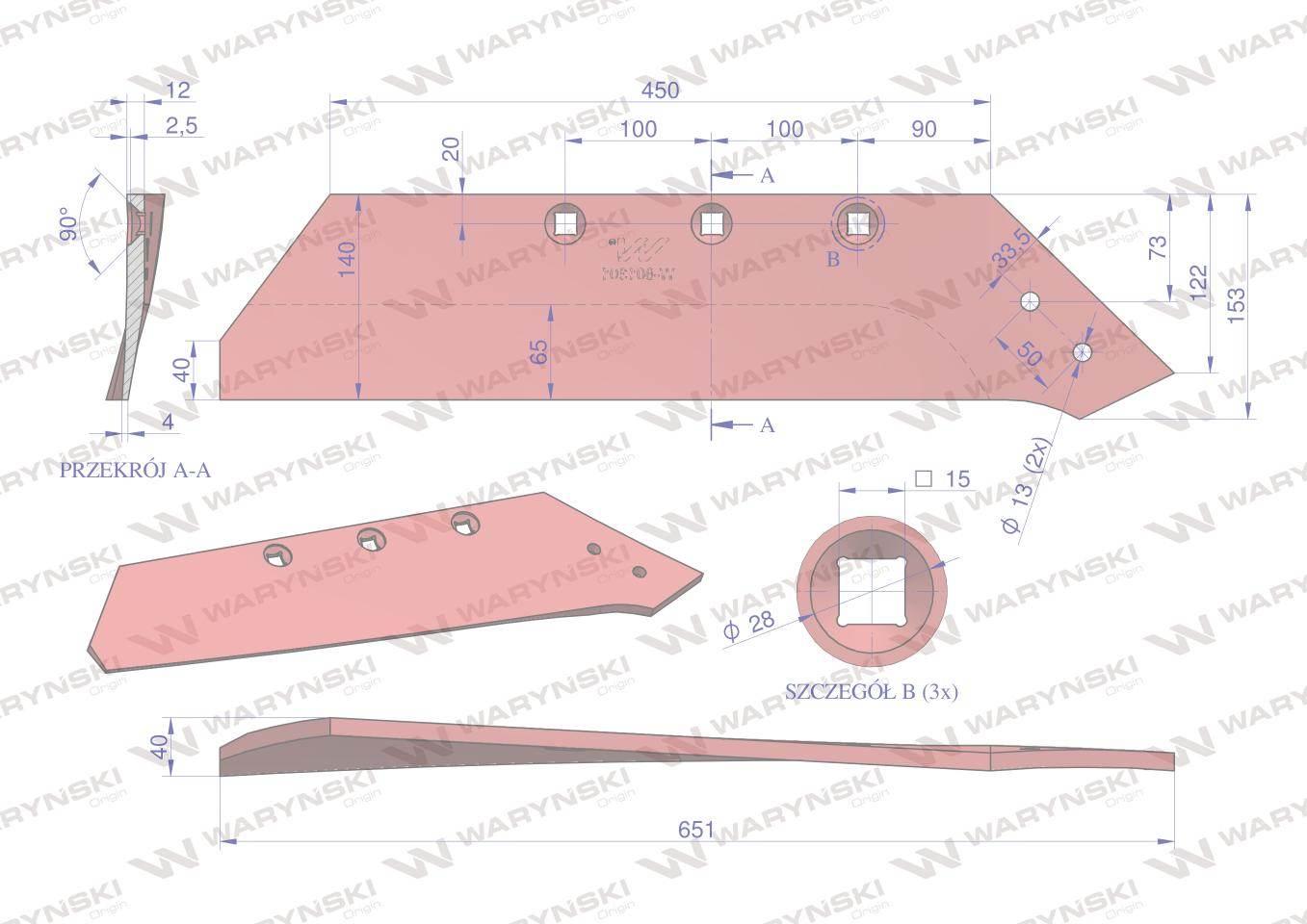 Lemiesz, prawy 18", zastosowanie Akpil WSM 43 stal borowa, Waryński - zdjęcie 3