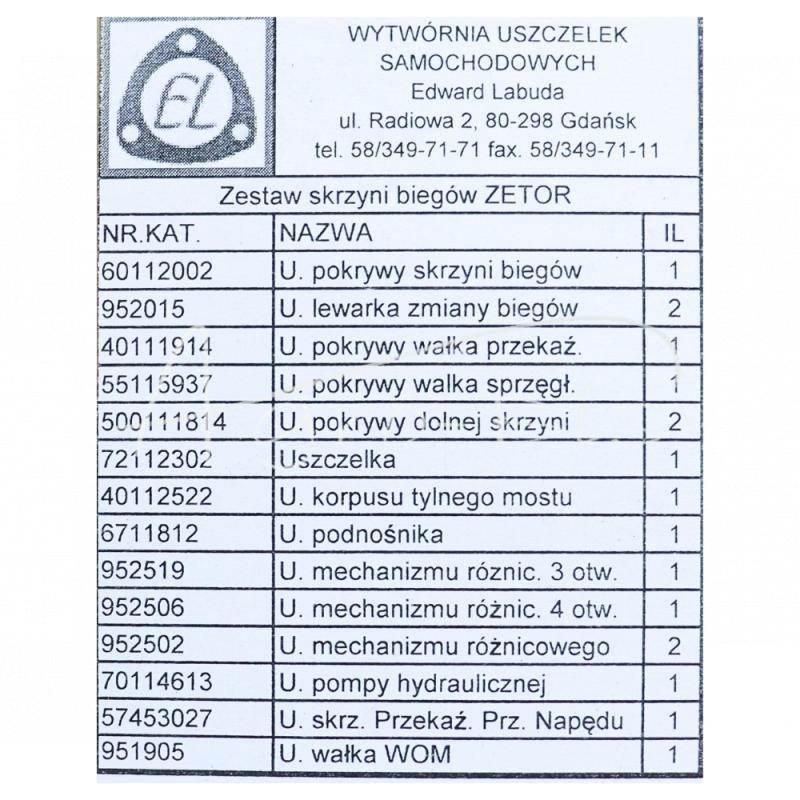 Komplet Uszczelek Skrzyni Zetor 4-Cylindry 7211 K2055 - zdjęcie 2