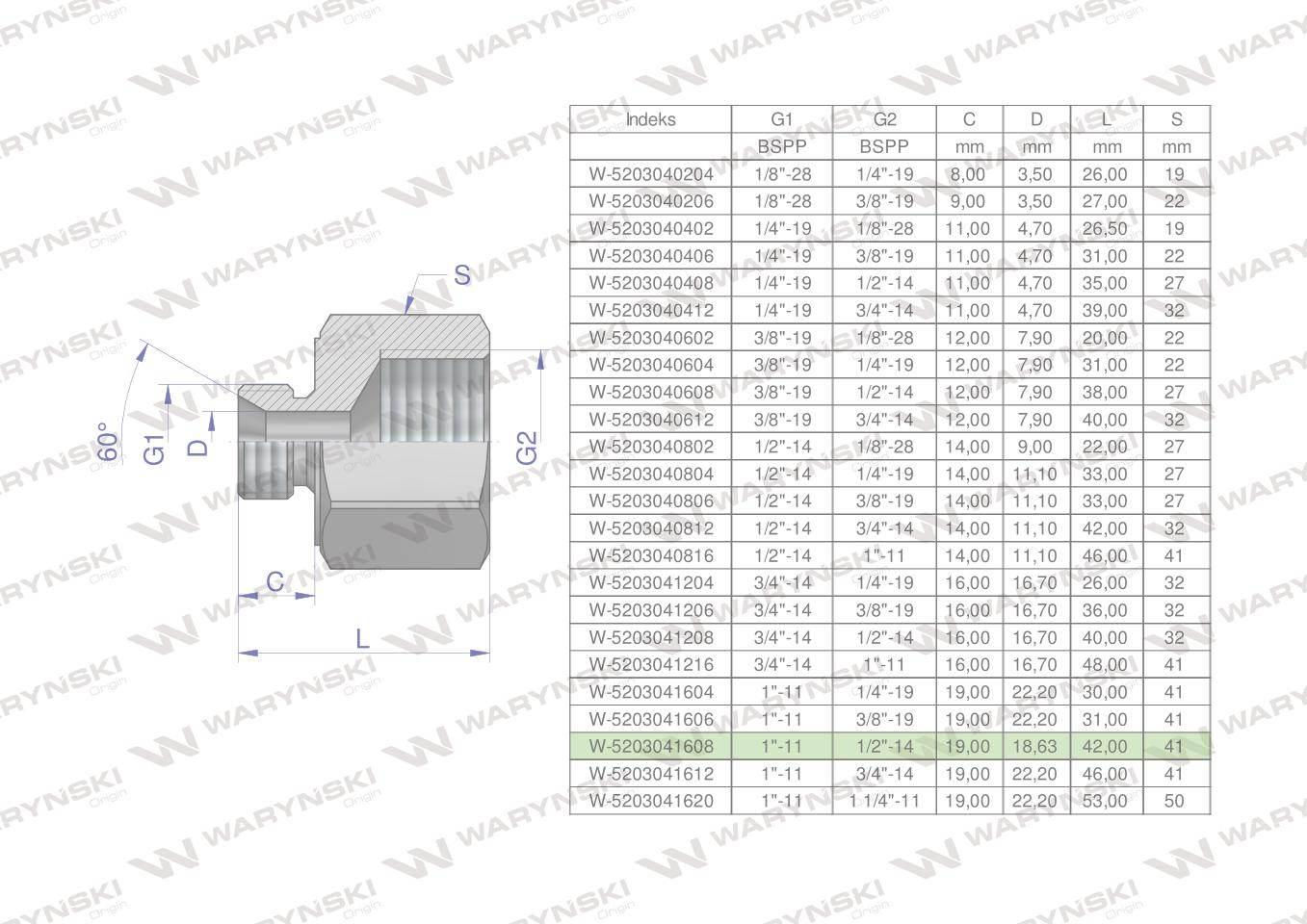 Tulejka różnicowa hydrauliczna calowa ab 1"gzx1/2"gw bsp waryński