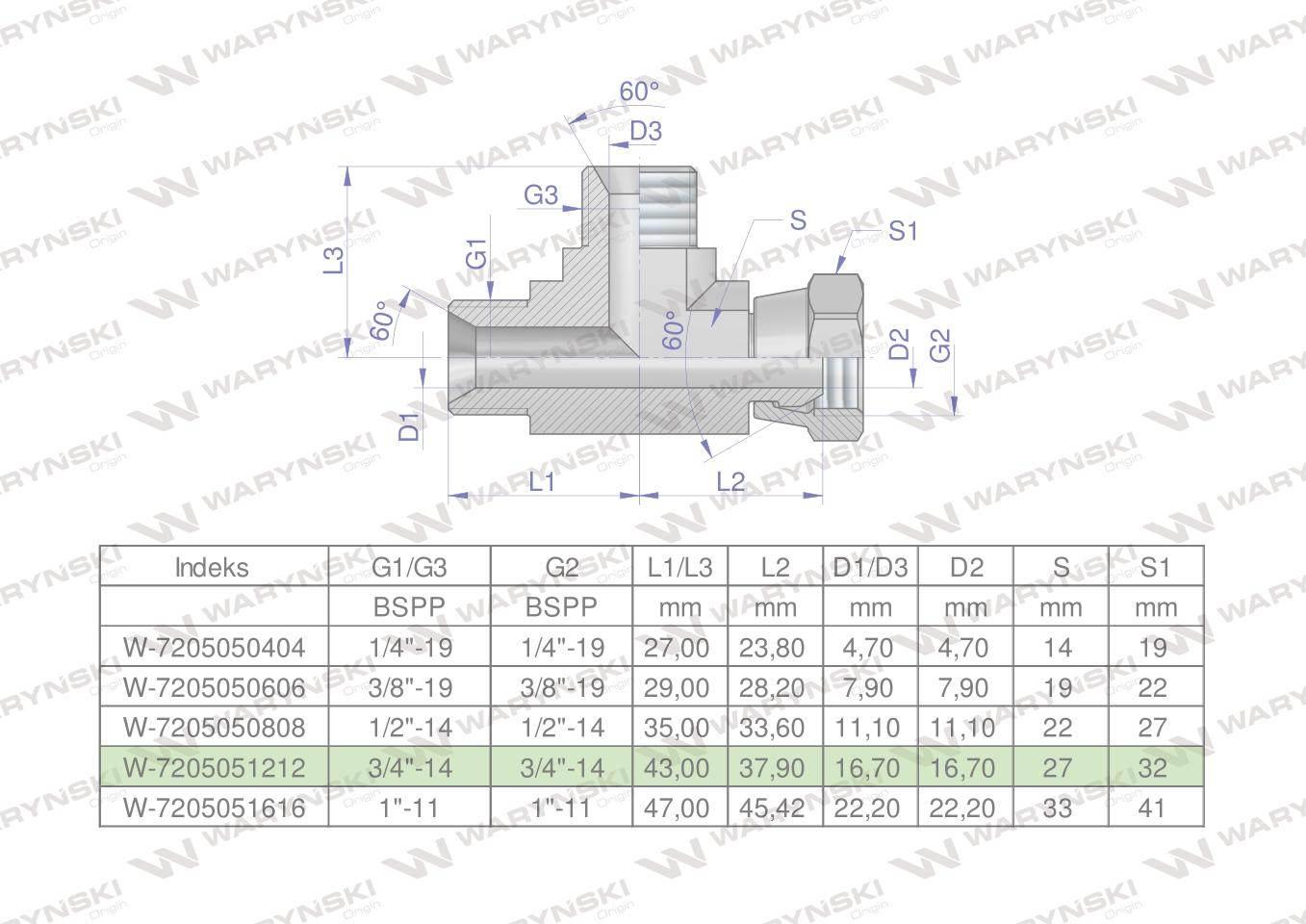 Trójnik hydrauliczny niesymetryczny calowy bba 3/4" bsp xevl waryński