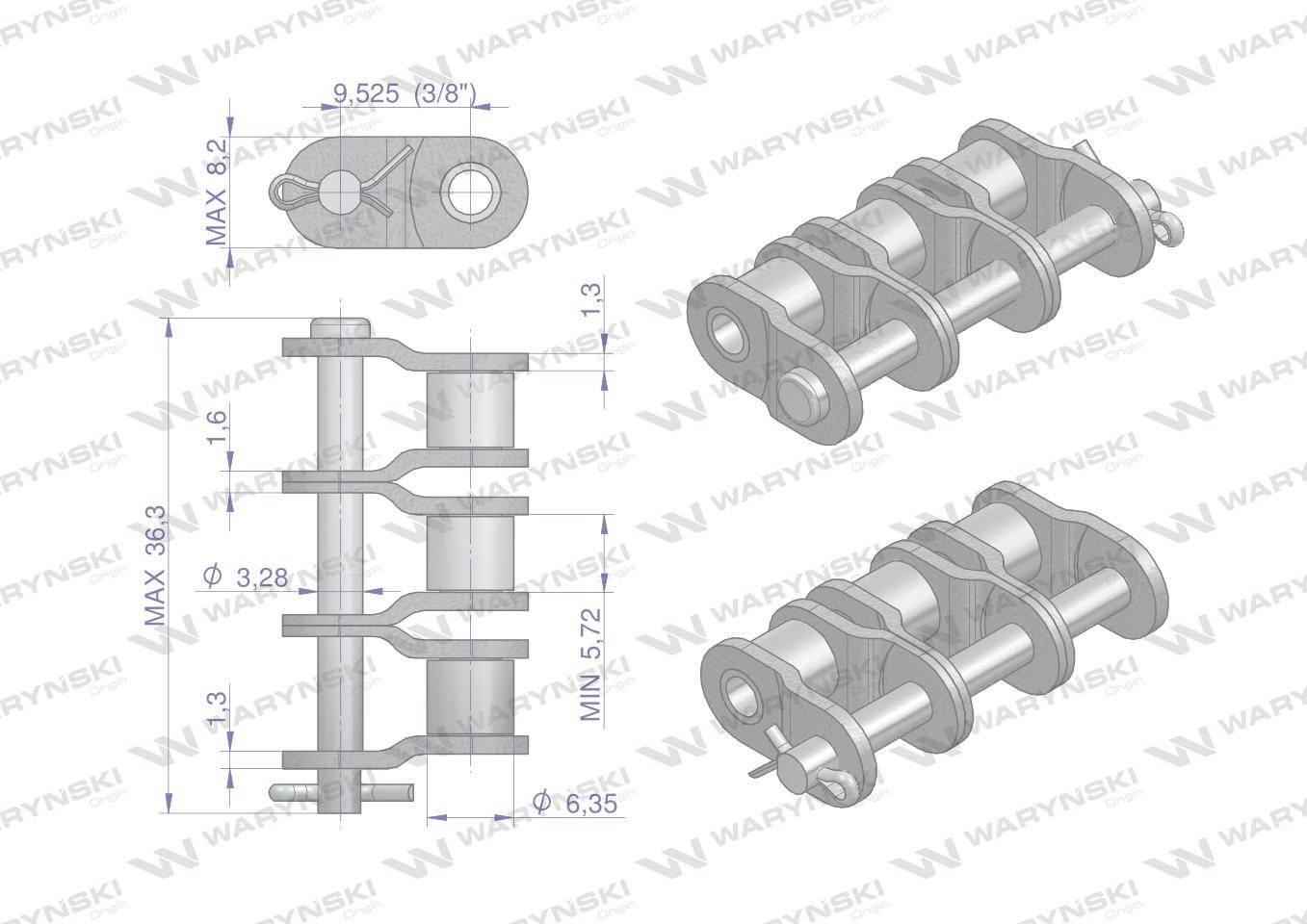 Półogniwo łańcucha P06B-3 (R3 3/8) Waryński 5szt W-P06B3