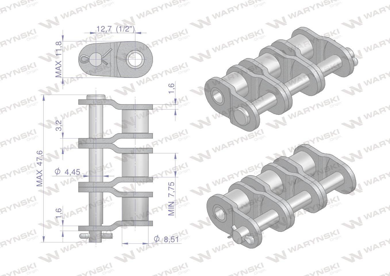 Półogniwo łańcucha P08B-3 (R3 1/2) Waryński 5szt W-P08B3