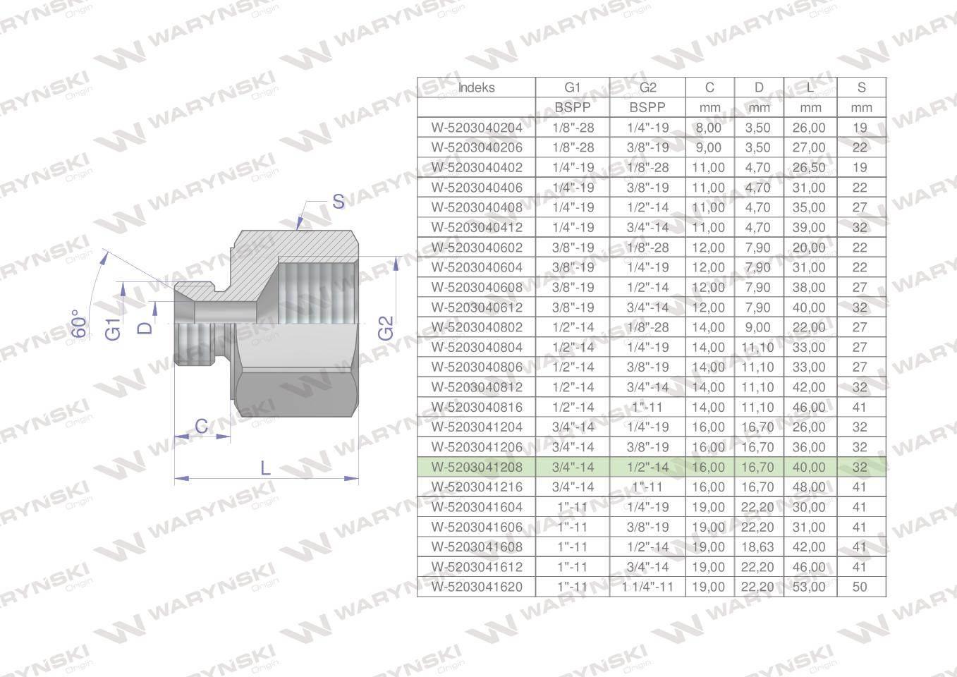 Tulejka różnicowa hydrauliczna calowa AB 3/4"GZ x 1/2"GW BSP Waryński 2szt