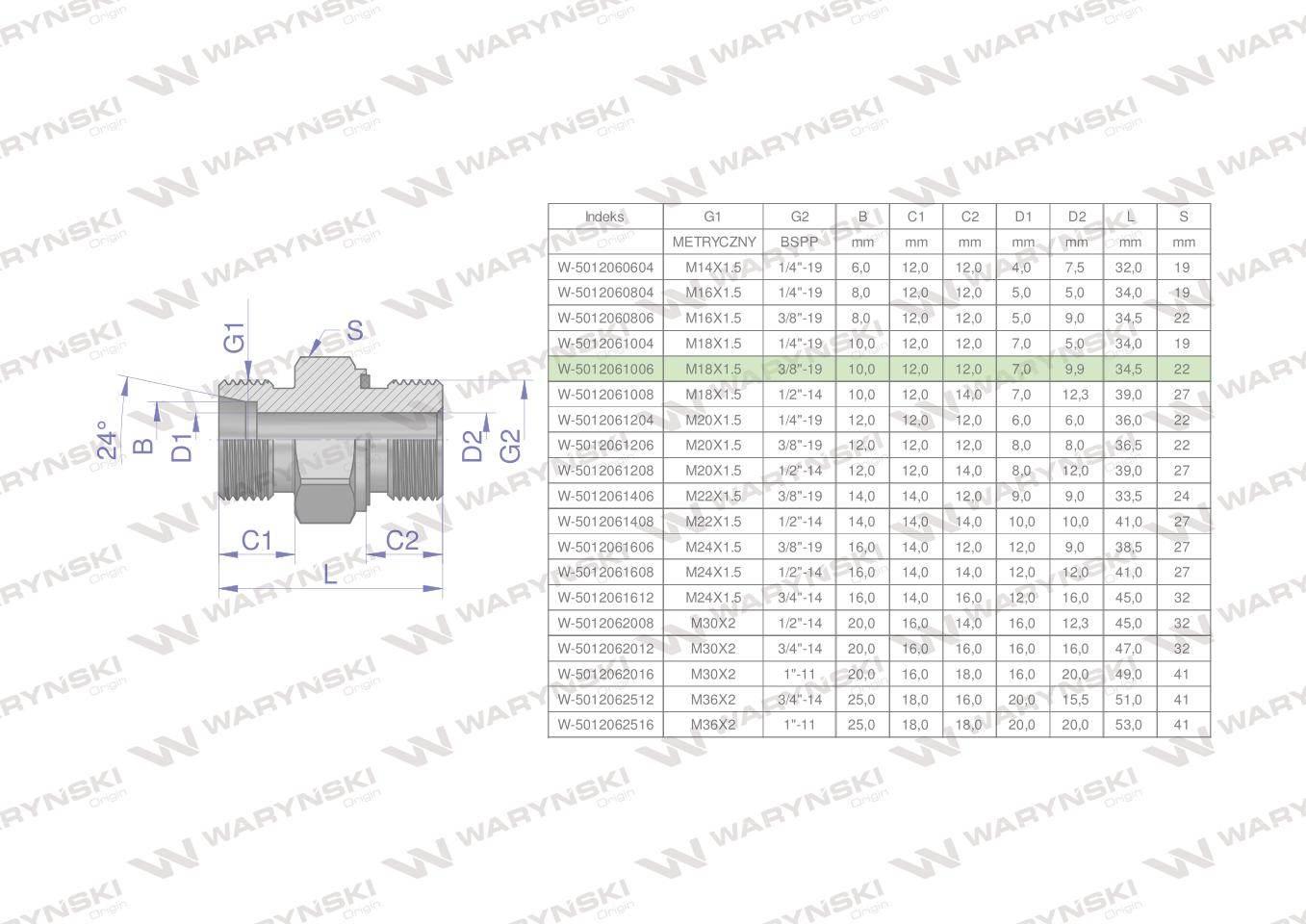 Przyłączka hydrauliczna (odmiana ciężka XGE) BB M18x1.5 10S x 3/8" BSP ED W