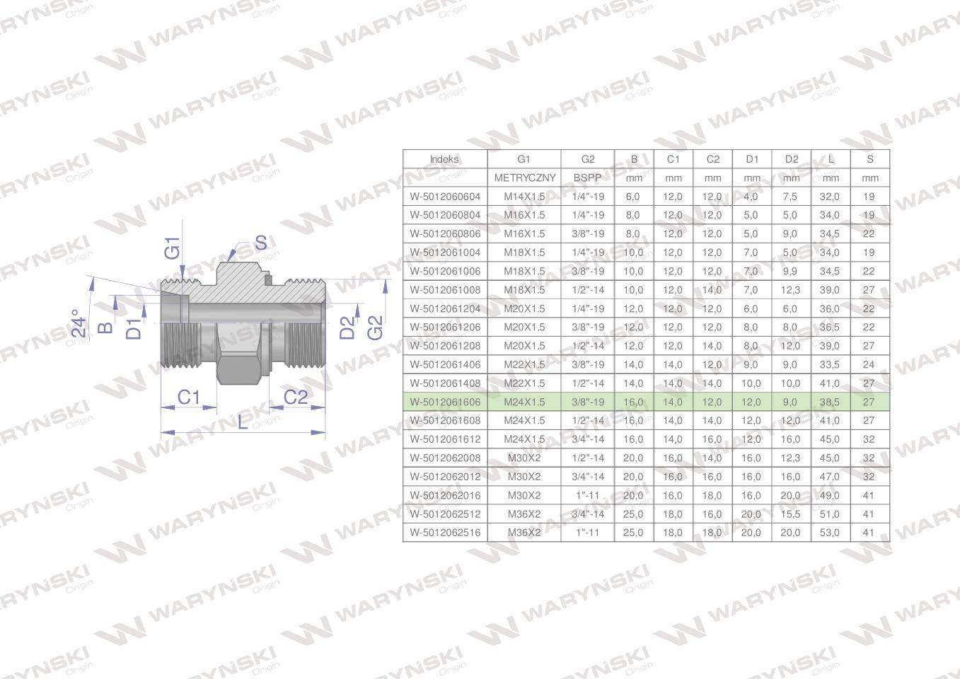 Przyłączka hydrauliczna (odmiana ciężka XGE) BB M24x1.5 16S x 3/8" BSP ED W